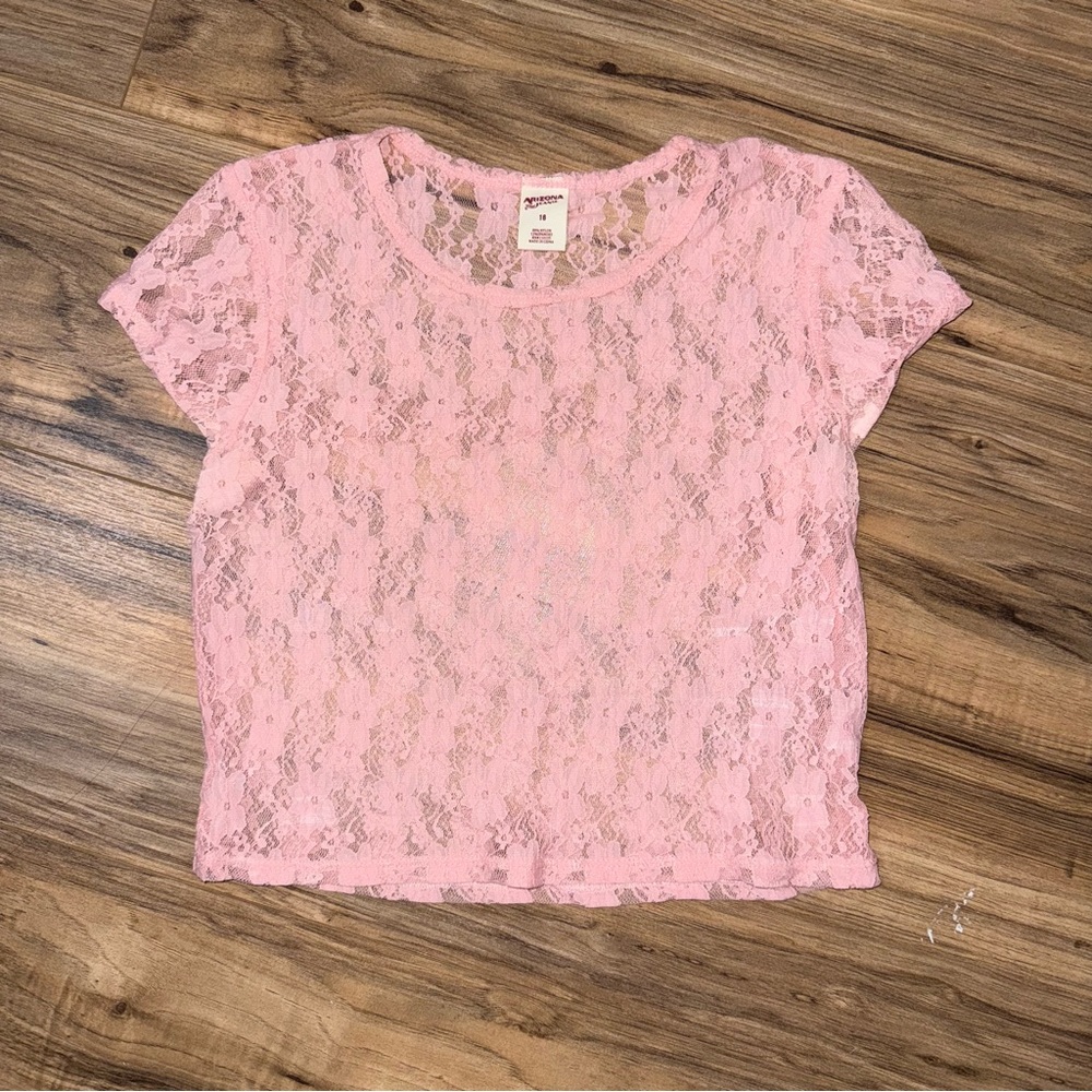 Arizona Jean Company Pink Lace Short Sleeve Top